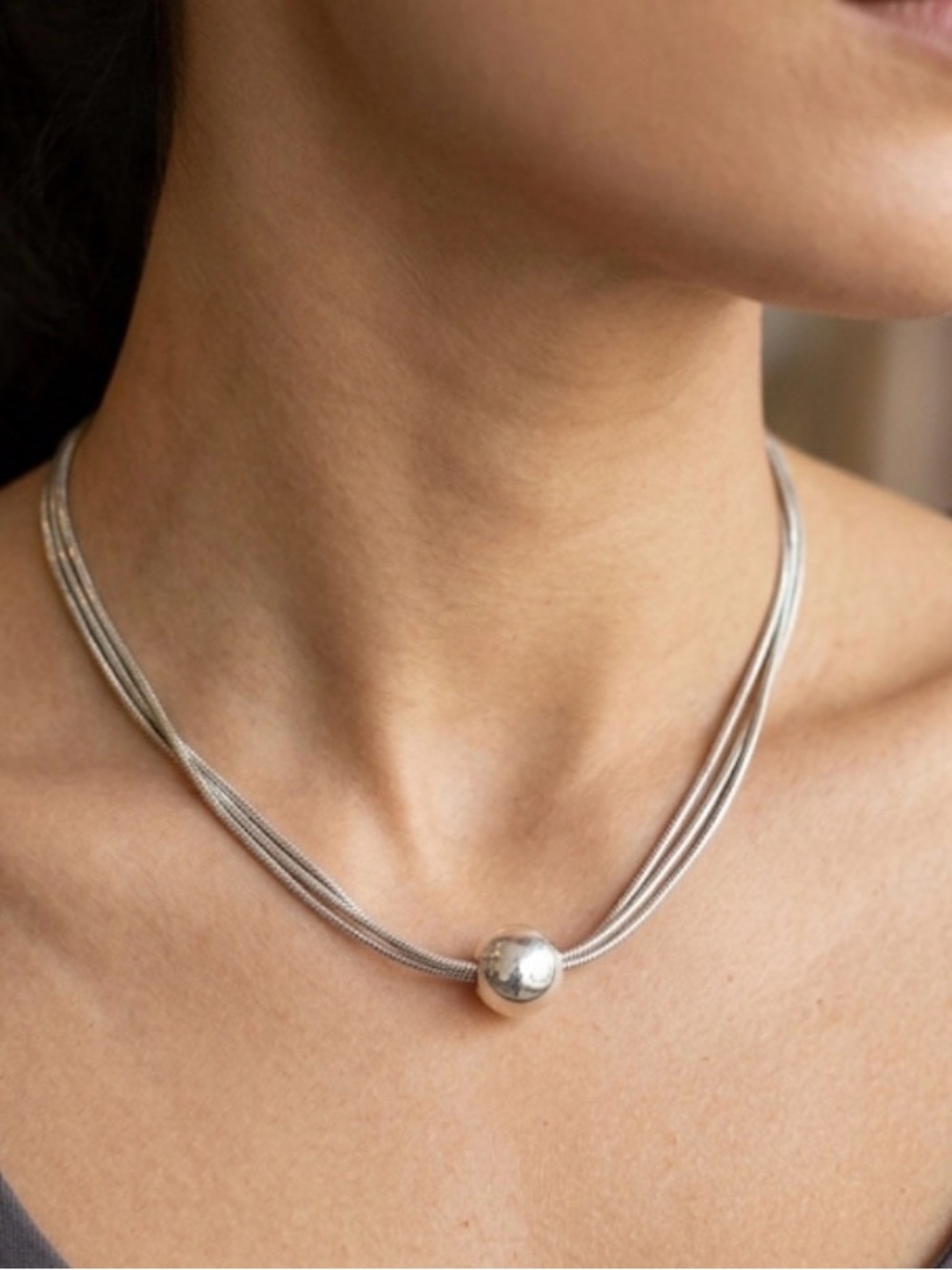 Sterling Silver 925 Ball Bead Mulit-Strand Necklace